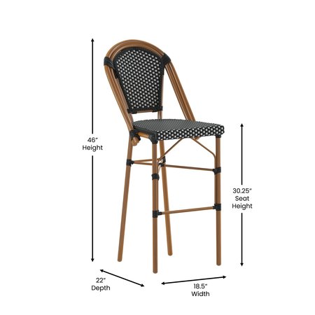 Flash Furniture Bordeaux Stackable IndoorOutdoor French Bistro 30 High Barstool, BlackWhite and Bamboo Finish SDA-AD642001-BS-BKWH-NAT-GG